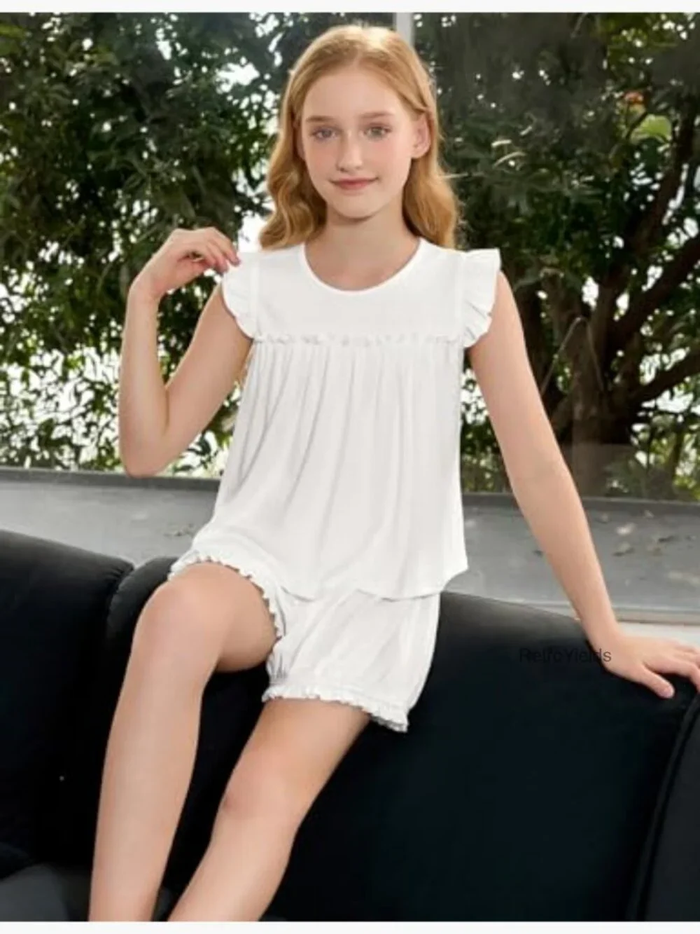Girls Pajama Set 2-Piece Ruffle Summer Sleepwear Sleeveless Pjs